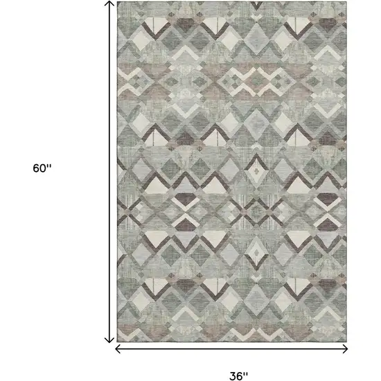 Sage Ivory And Taupe Geometric Washable Area Rug With UV Protection Photo 3