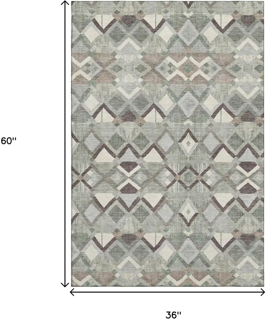 Sage Ivory And Taupe Geometric Washable Area Rug With UV Protection Photo 3