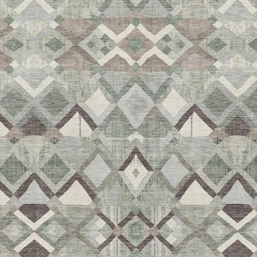 Sage Ivory And Taupe Geometric Washable Area Rug With UV Protection Photo 2