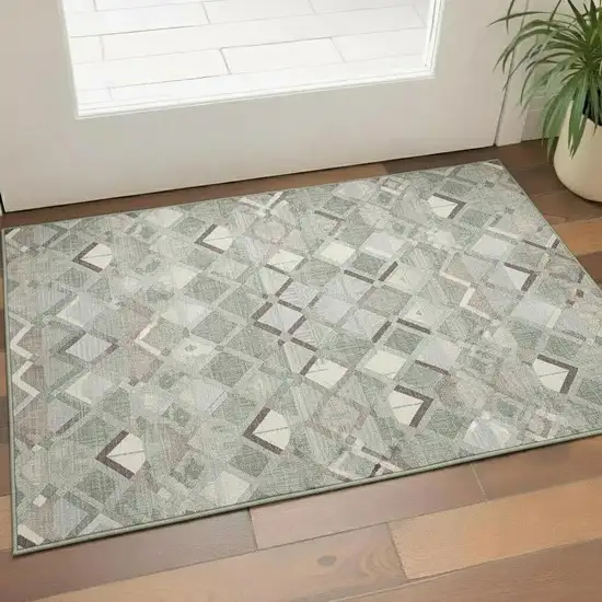 Sage Ivory And Taupe Geometric Washable Area Rug With UV Protection Photo 2
