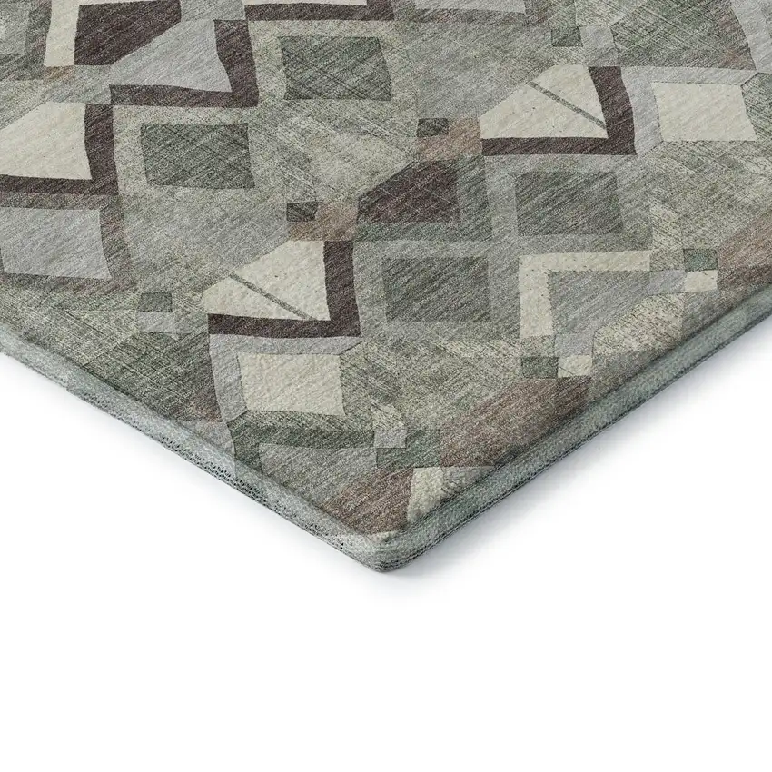 Sage Ivory And Taupe Geometric Washable Area Rug With UV Protection Photo 7