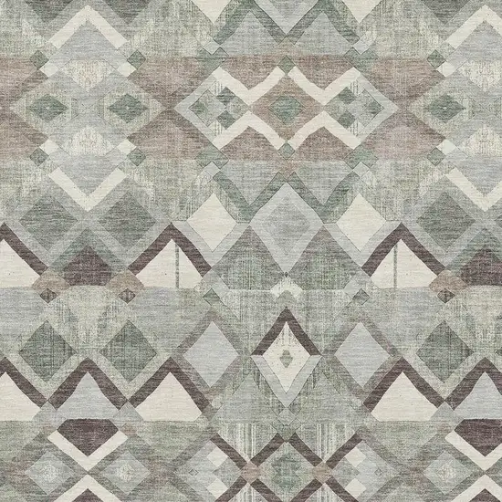 Sage Ivory And Taupe Geometric Washable Area Rug With UV Protection Photo 3