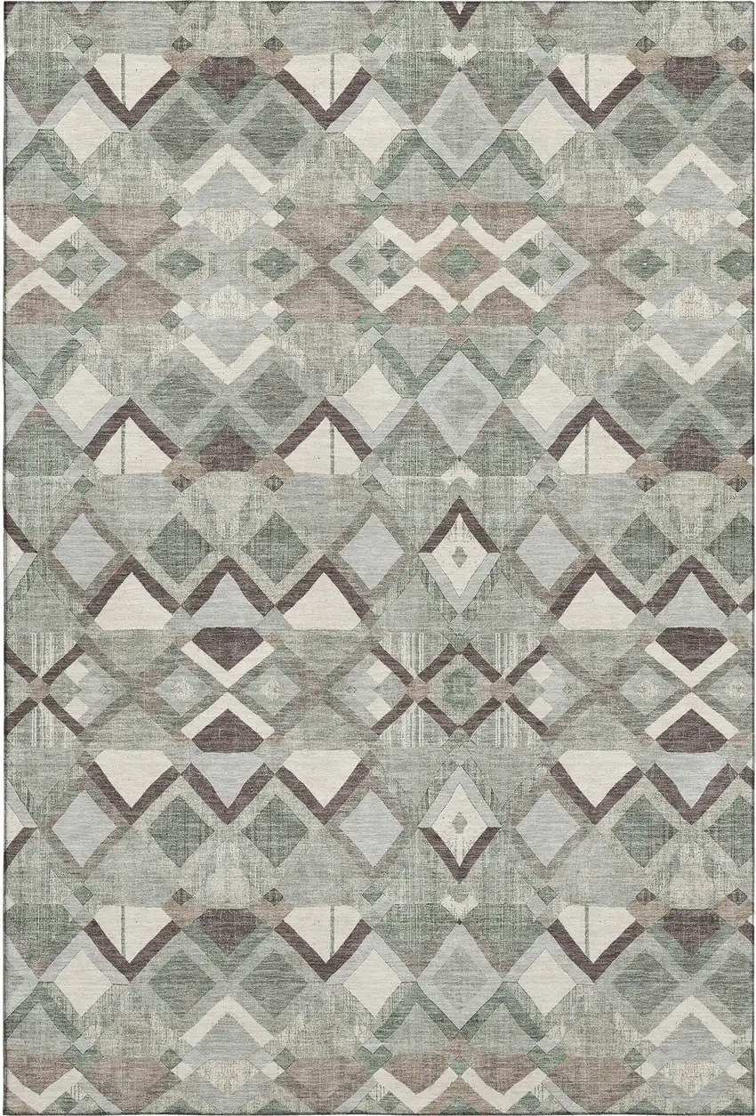 Sage Ivory And Taupe Geometric Washable Area Rug With UV Protection Photo 1