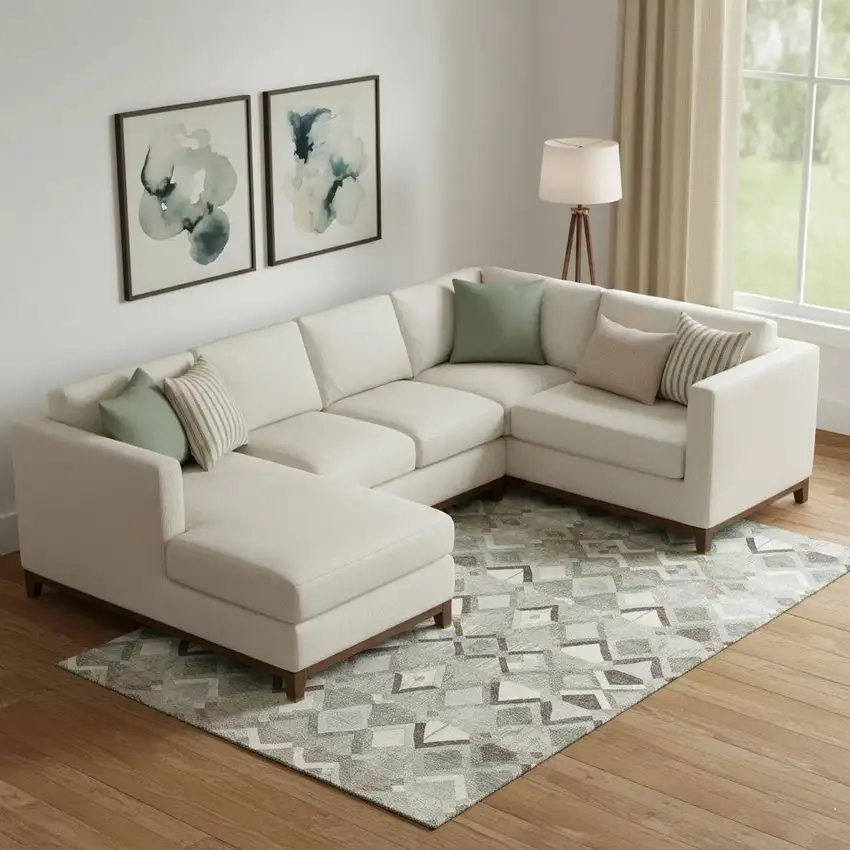 Sage Ivory And Taupe Geometric Washable Area Rug With UV Protection Photo 2