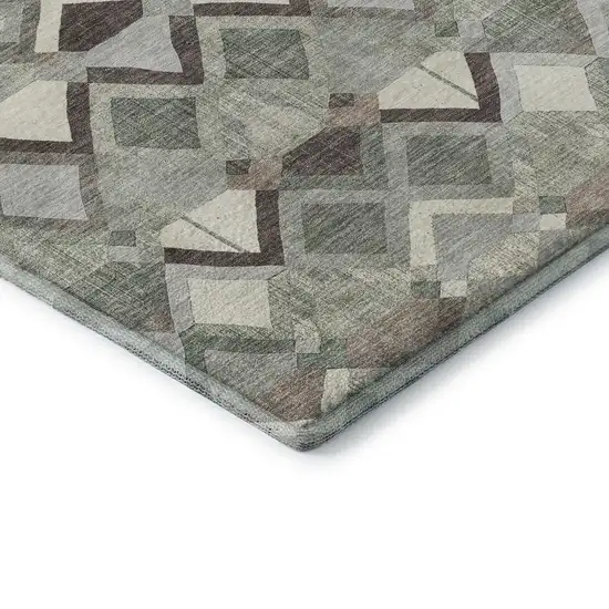 Sage Ivory And Taupe Geometric Washable Area Rug With UV Protection Photo 7