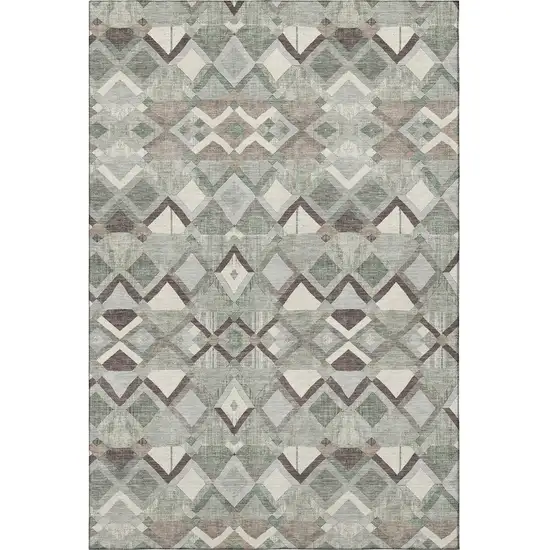 Sage Ivory And Taupe Geometric Washable Area Rug With UV Protection Photo 3