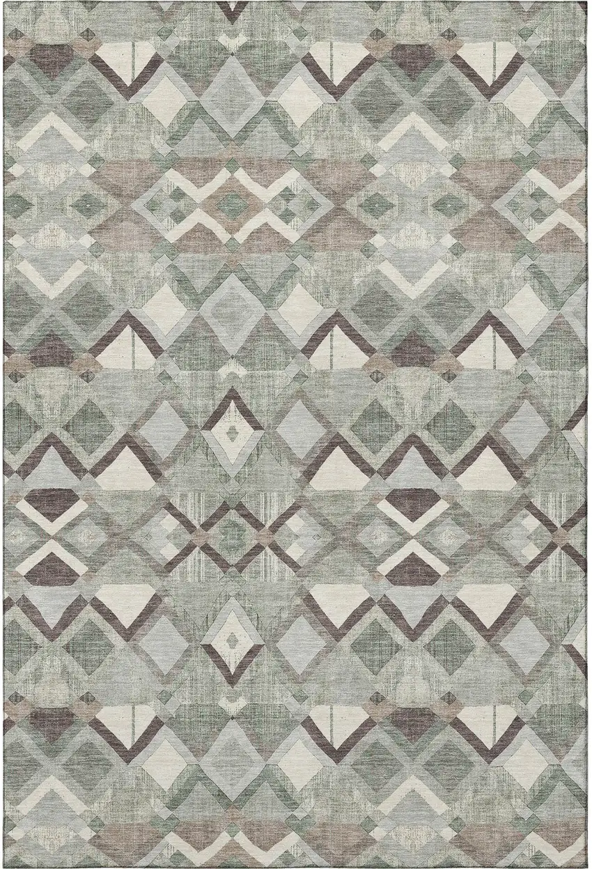 Sage Ivory And Taupe Geometric Washable Area Rug With UV Protection Photo 3