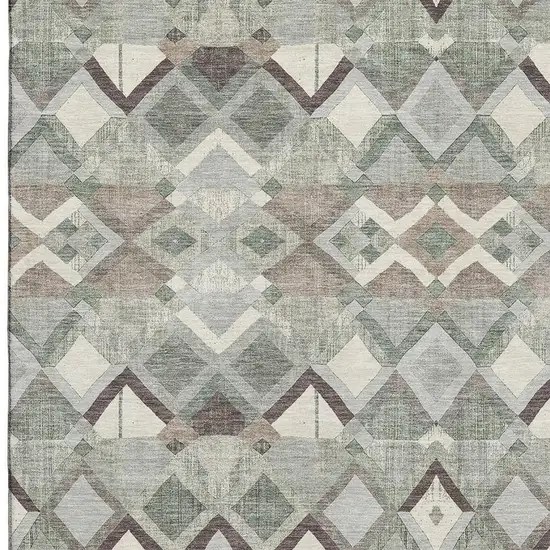 Sage Ivory And Taupe Geometric Washable Area Rug With UV Protection Photo 2