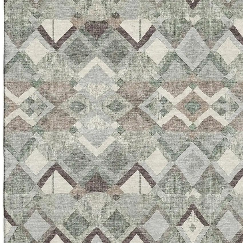 Sage Ivory And Taupe Geometric Washable Area Rug With UV Protection Photo 2