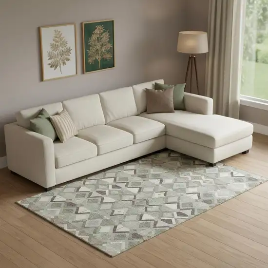 Sage Ivory And Taupe Geometric Washable Area Rug With UV Protection Photo 2