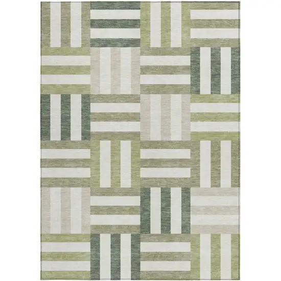 Sage Ivory And Taupe Geometric Washable Indoor Outdoor Area Rug Photo 4