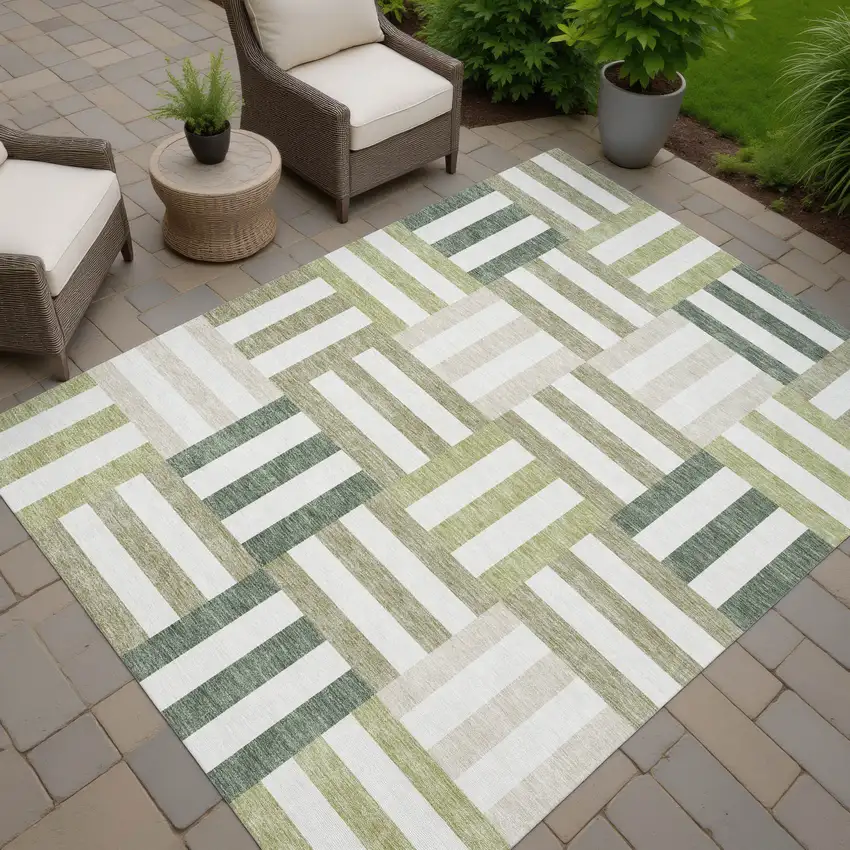 Sage Ivory And Taupe Geometric Washable Indoor Outdoor Area Rug Photo 7