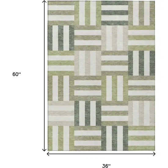 Sage Ivory And Taupe Geometric Washable Indoor Outdoor Area Rug Photo 3