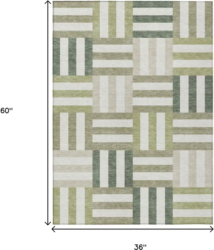 Sage Ivory And Taupe Geometric Washable Indoor Outdoor Area Rug Photo 3
