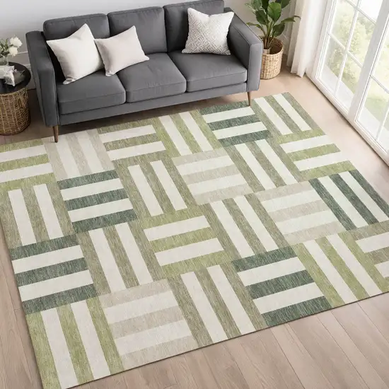 Sage Ivory And Taupe Geometric Washable Indoor Outdoor Area Rug Photo 9