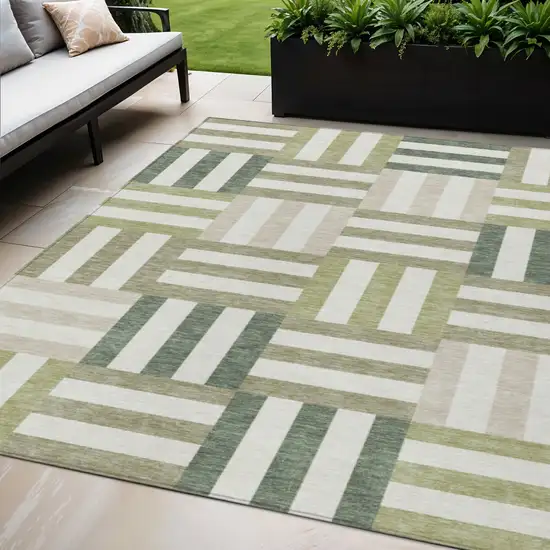 Sage Ivory And Taupe Geometric Washable Indoor Outdoor Area Rug Photo 1