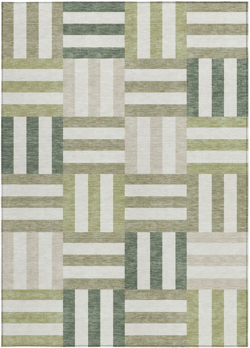 Sage Ivory And Taupe Geometric Washable Indoor Outdoor Area Rug Photo 4
