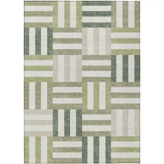 Sage Ivory And Taupe Geometric Washable Indoor Outdoor Area Rug Photo 2