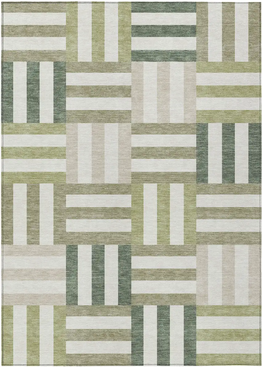 Sage Ivory And Taupe Geometric Washable Indoor Outdoor Area Rug Photo 2
