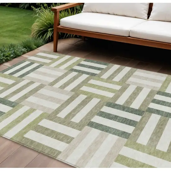 Sage Ivory And Taupe Geometric Washable Indoor Outdoor Area Rug Photo 1