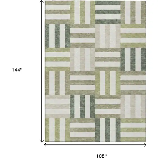 Sage Ivory And Taupe Geometric Washable Indoor Outdoor Area Rug Photo 3