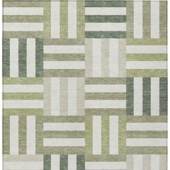 Sage Ivory And Taupe Geometric Washable Indoor Outdoor Area Rug Photo 5