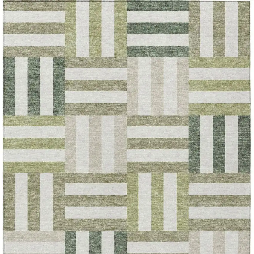 Sage Ivory And Taupe Geometric Washable Indoor Outdoor Area Rug Photo 5
