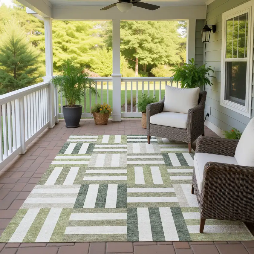 Sage Ivory And Taupe Geometric Washable Indoor Outdoor Area Rug Photo 9