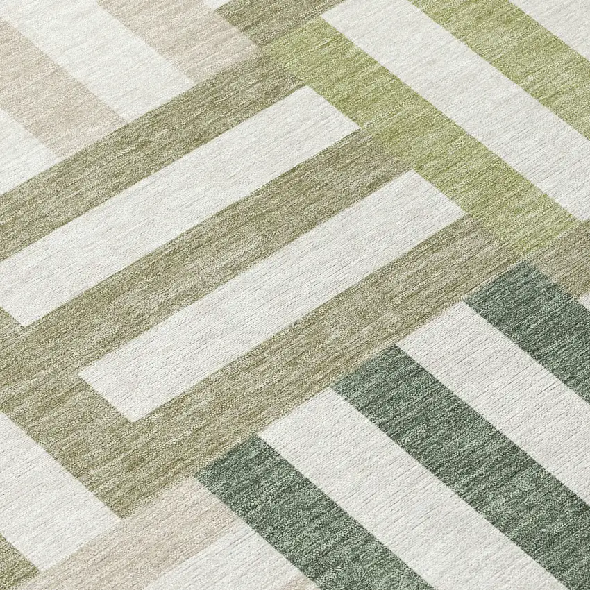 Sage Ivory And Taupe Geometric Washable Indoor Outdoor Area Rug Photo 7