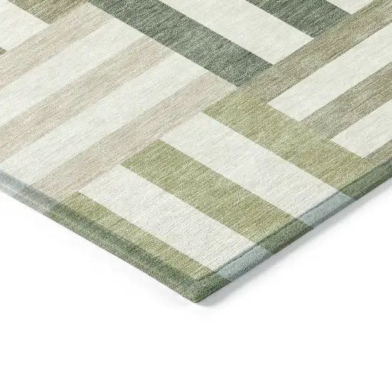 Sage Ivory And Taupe Geometric Washable Indoor Outdoor Area Rug Photo 4