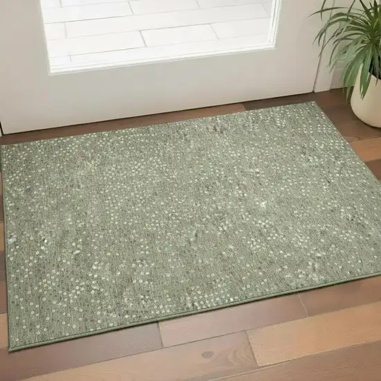 Sage Ivory And Taupe Polka Dot Washable Area Rug With UV Protection Photo 2