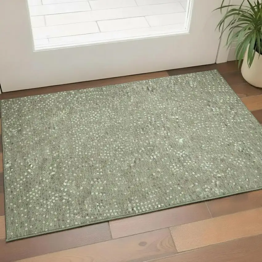 Sage Ivory And Taupe Polka Dot Washable Area Rug With UV Protection Photo 2