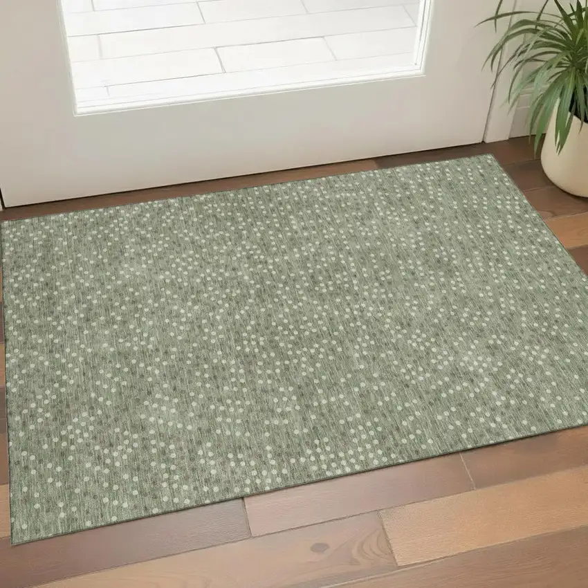 Sage Ivory And Taupe Polka Dot Washable Area Rug With UV Protection Photo 1