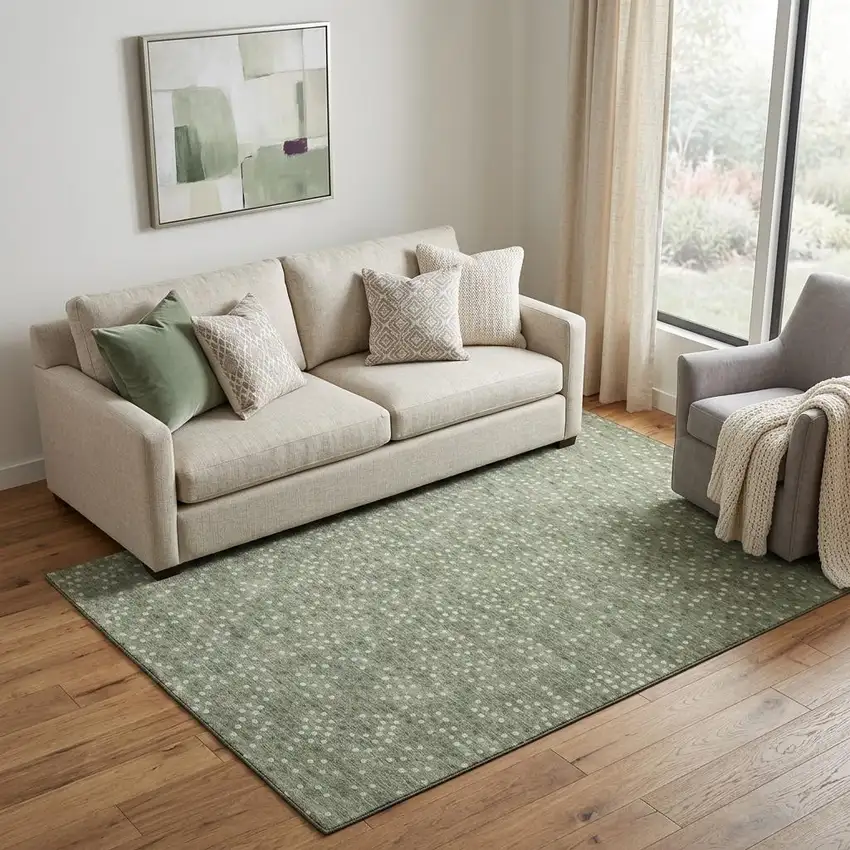Sage Ivory And Taupe Polka Dot Washable Area Rug With UV Protection Photo 1