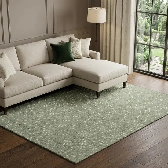 Sage Ivory And Taupe Polka Dot Washable Area Rug With UV Protection Photo 1
