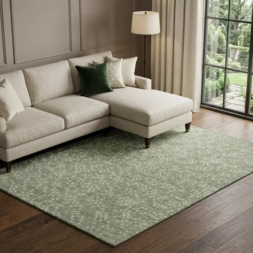 Sage Ivory And Taupe Polka Dot Washable Area Rug With UV Protection Photo 1