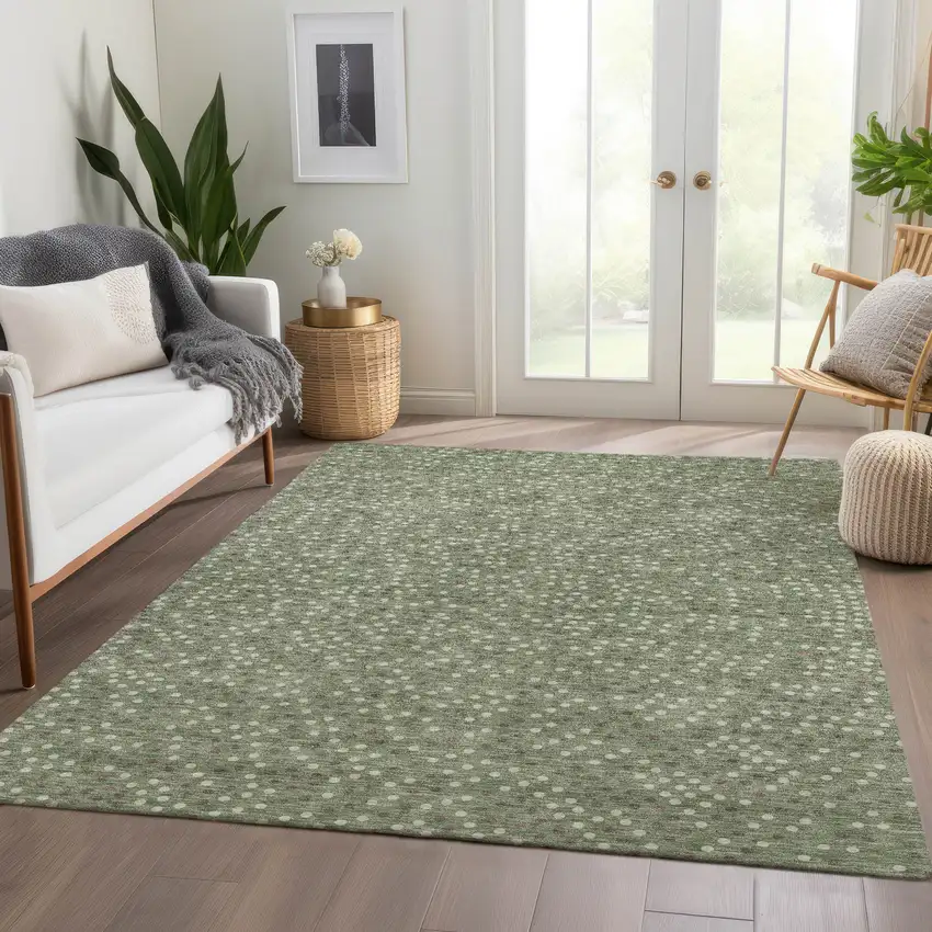 Sage Ivory And Taupe Polka Dot Washable Area Rug With UV Protection Photo 5