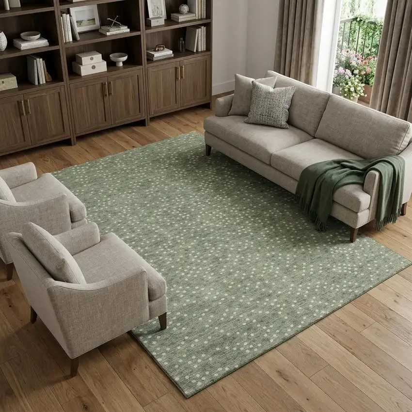 Sage Ivory And Taupe Polka Dot Washable Area Rug With UV Protection Photo 1