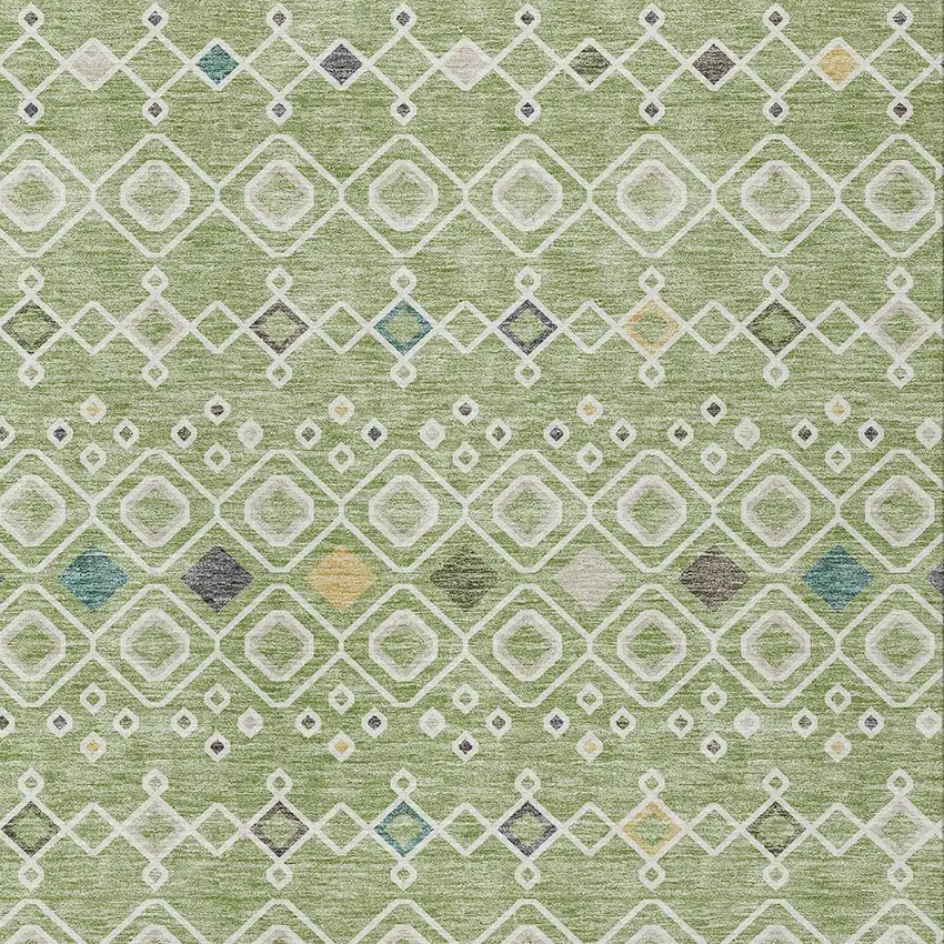 Sage Ivory And Teal Blue Geometric Washable Indoor Outdoor Area Rug Photo 5