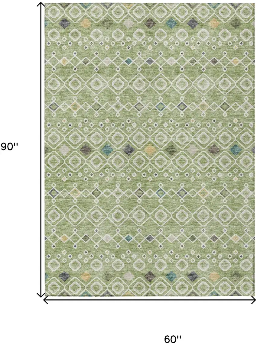 Sage Ivory And Teal Blue Geometric Washable Indoor Outdoor Area Rug Photo 3
