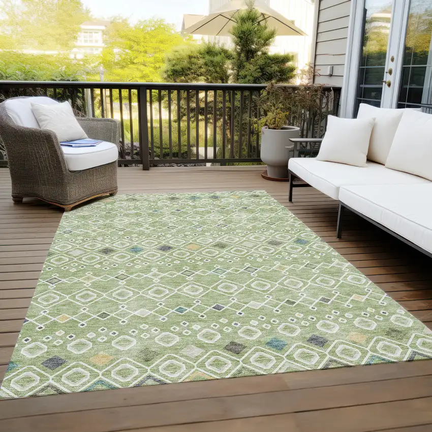Sage Ivory And Teal Blue Geometric Washable Indoor Outdoor Area Rug Photo 9