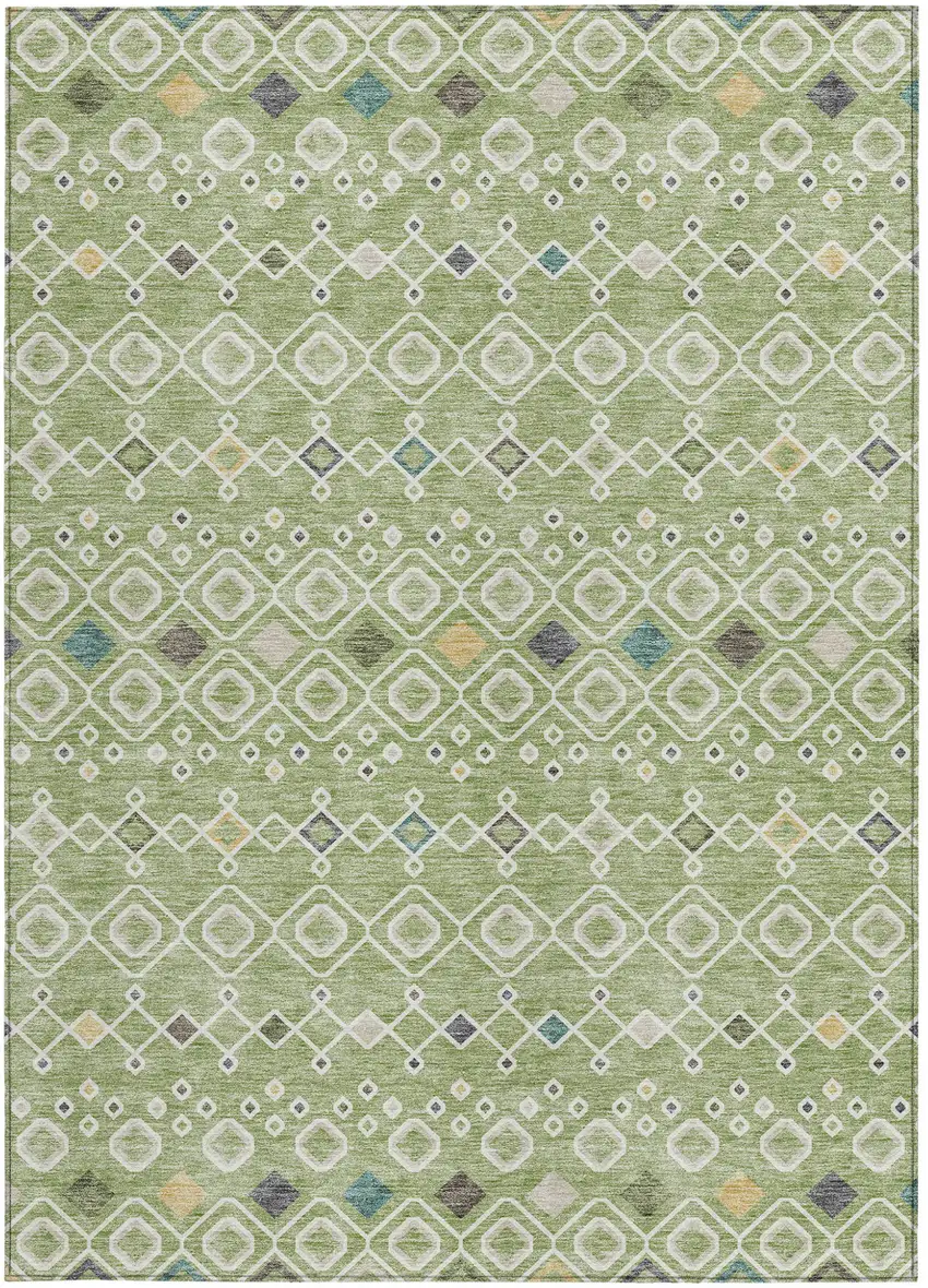 Sage Ivory And Teal Blue Geometric Washable Indoor Outdoor Area Rug Photo 6