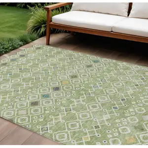 Photo of Sage Ivory And Teal Blue Geometric Washable Indoor Outdoor Area Rug