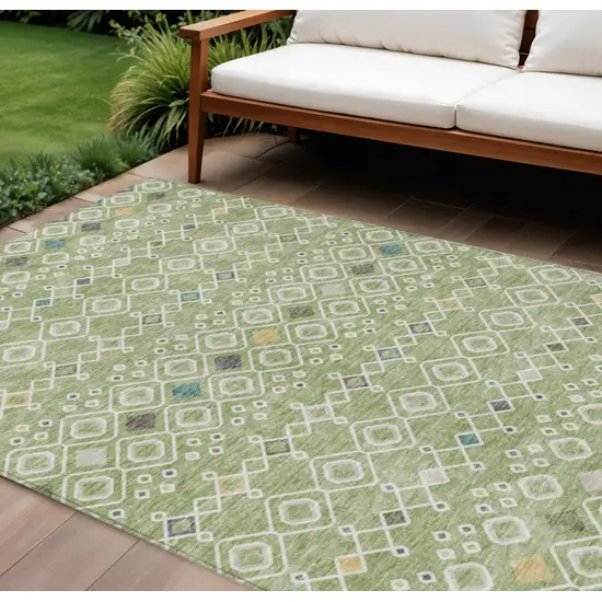 Sage Ivory And Teal Blue Geometric Washable Indoor Outdoor Area Rug Photo 1