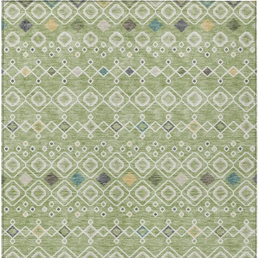 Sage Ivory And Teal Blue Geometric Washable Indoor Outdoor Area Rug Photo 6