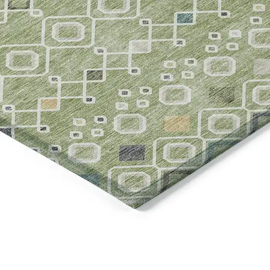 Sage Ivory And Teal Blue Geometric Washable Indoor Outdoor Area Rug Photo 4