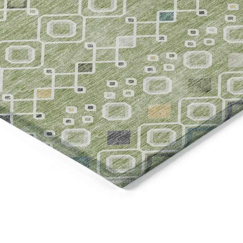Sage Ivory And Teal Blue Geometric Washable Indoor Outdoor Area Rug Photo 4
