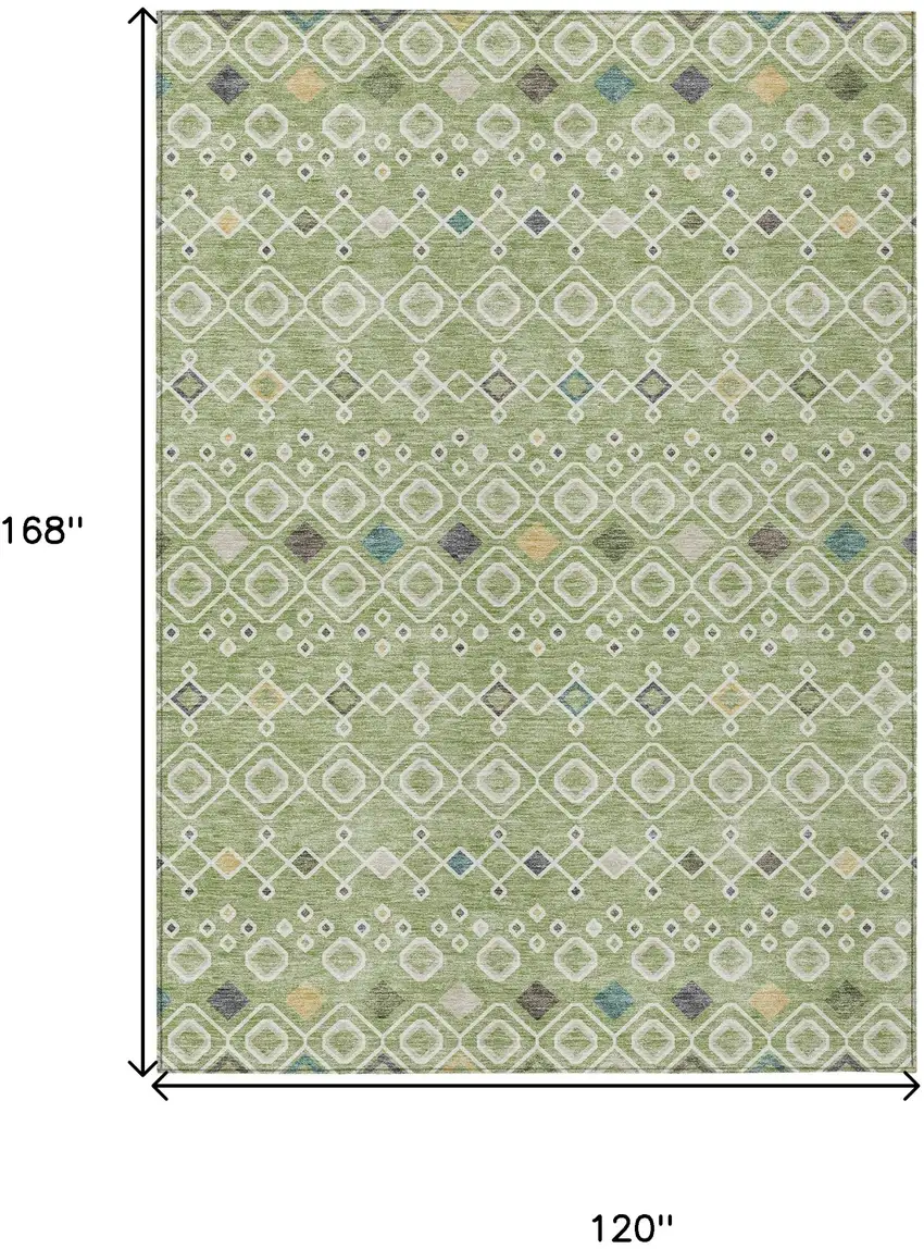 Sage Ivory And Teal Blue Geometric Washable Indoor Outdoor Area Rug Photo 3