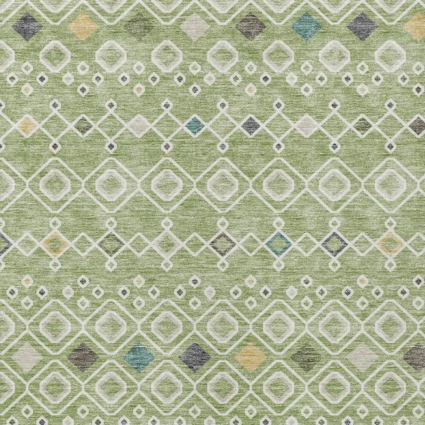 Sage Ivory And Teal Blue Geometric Washable Indoor Outdoor Area Rug Photo 5