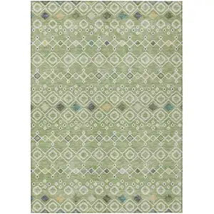 Photo of Sage Ivory And Teal Blue Geometric Washable Indoor Outdoor Area Rug